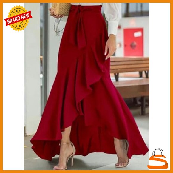 Women's Plaid Mermaid Maxi Skirt A-Line Ruffle Hem Long Skirt - Picture 3 of 4